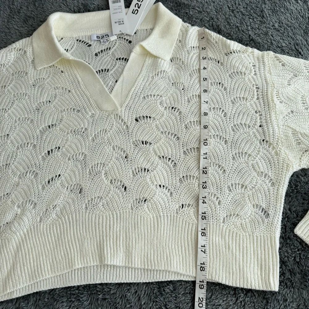 525 America Women's See-Through Collared Sweater, Loose Knit Sweater, Cream, M - Picture 5 of 8